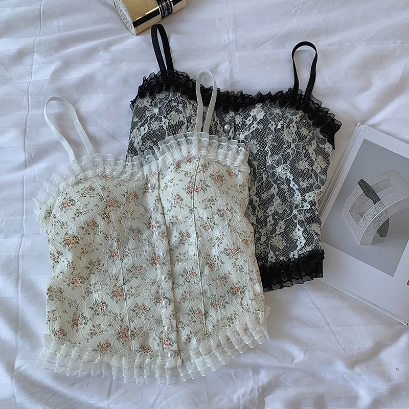 Áo Hai Dây Phối Ren Họa Tiết Hoa Xinh Xắn Thời Trang