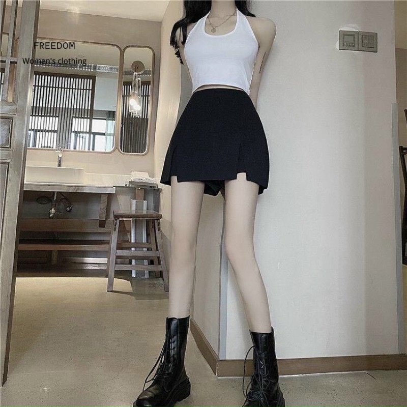 Chân chữ a xẻ hai tà 🚓🚓 Quần Shorts Nữ Giả Váy Cạp Cao Sẻ Vạt 2 Bên Cực Xinh