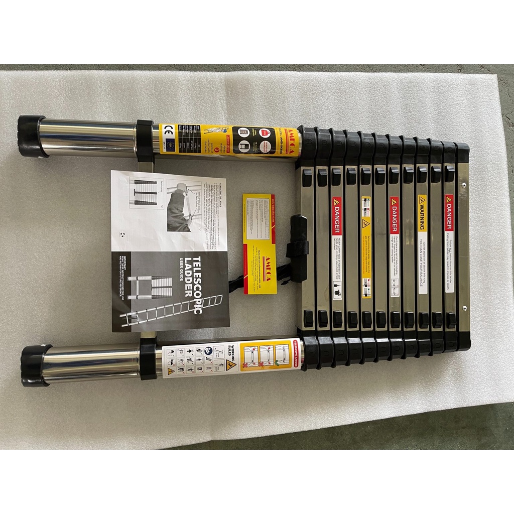 Thang nhôm rút đơn 3,8-5m AMECA INOX NEW 2022 gấp gọn đa năng, inox dày siêu bền, bảo hành chính hãng 18 tháng