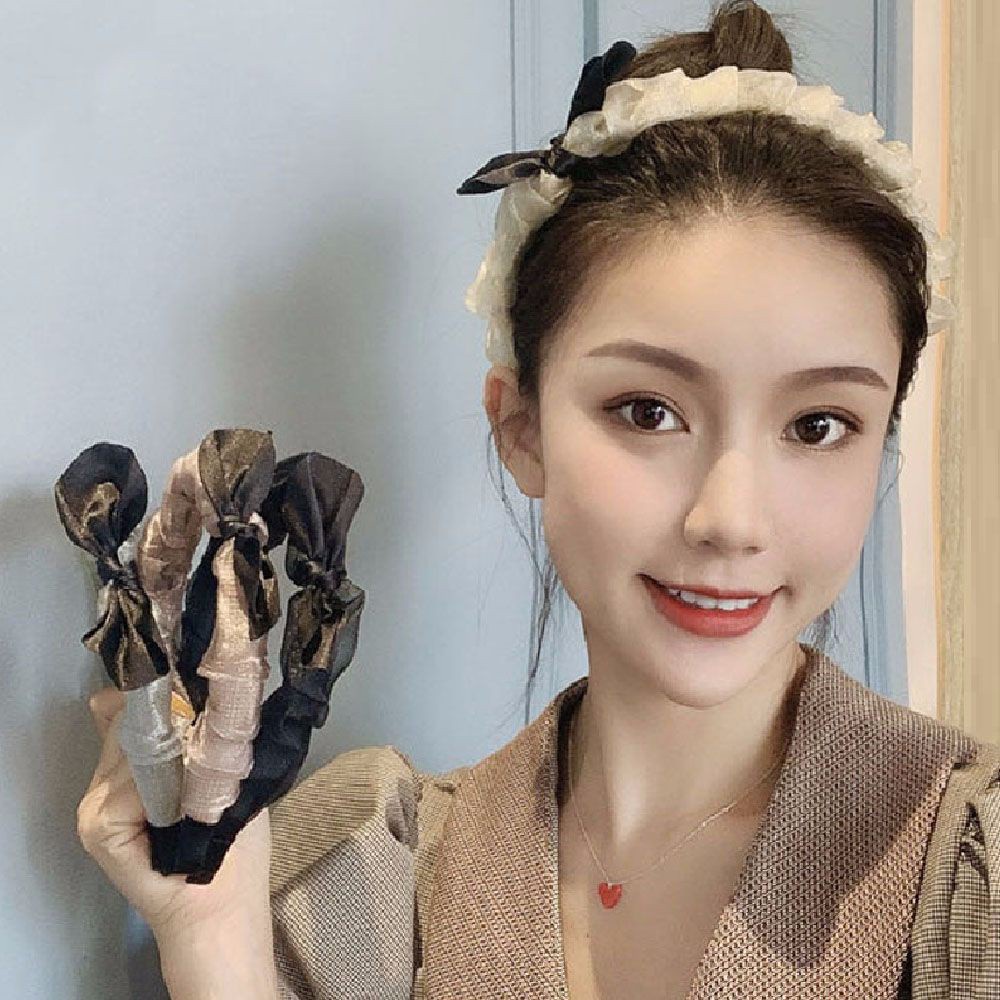 Băng Đô Cài Tóc Vải Lưới Đính Nơ Lấp Lánh Dễ Thương Cho Nữ