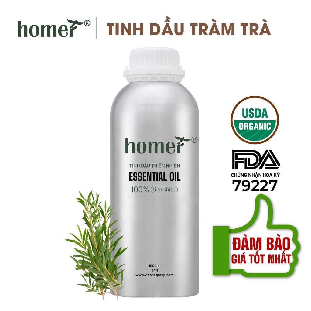 Tinh dầu Tràm Trà Australia Homer 500ML/ 1L - Tea Tree Essential Oil - đạt chuẩn chất lượng kiểm định