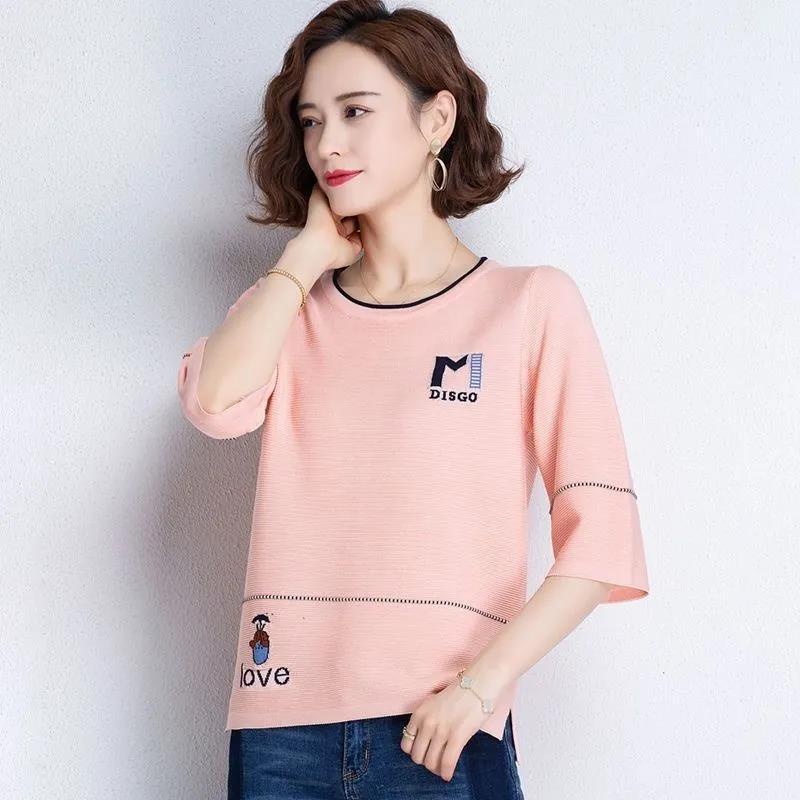 Áo Thun Lụa Lạnh Mỏng Dáng Rộng Thời Trang Mùa Hè Cho Phụ Nữ Trung Niên 3 Tuổi