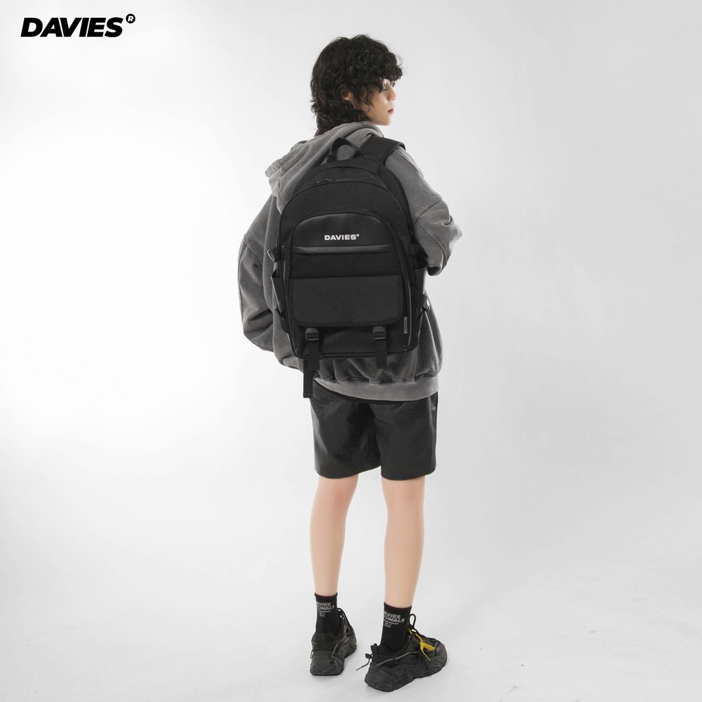 Balo đi học nam nữ màu đen Canvas phối da - GO Backpack Davies