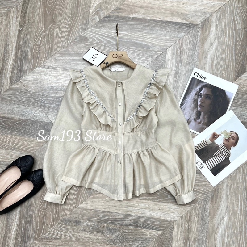 ÁO SƠ MI ĐÍNH ĐÁ CỔ PHA BÈO HOT NEW