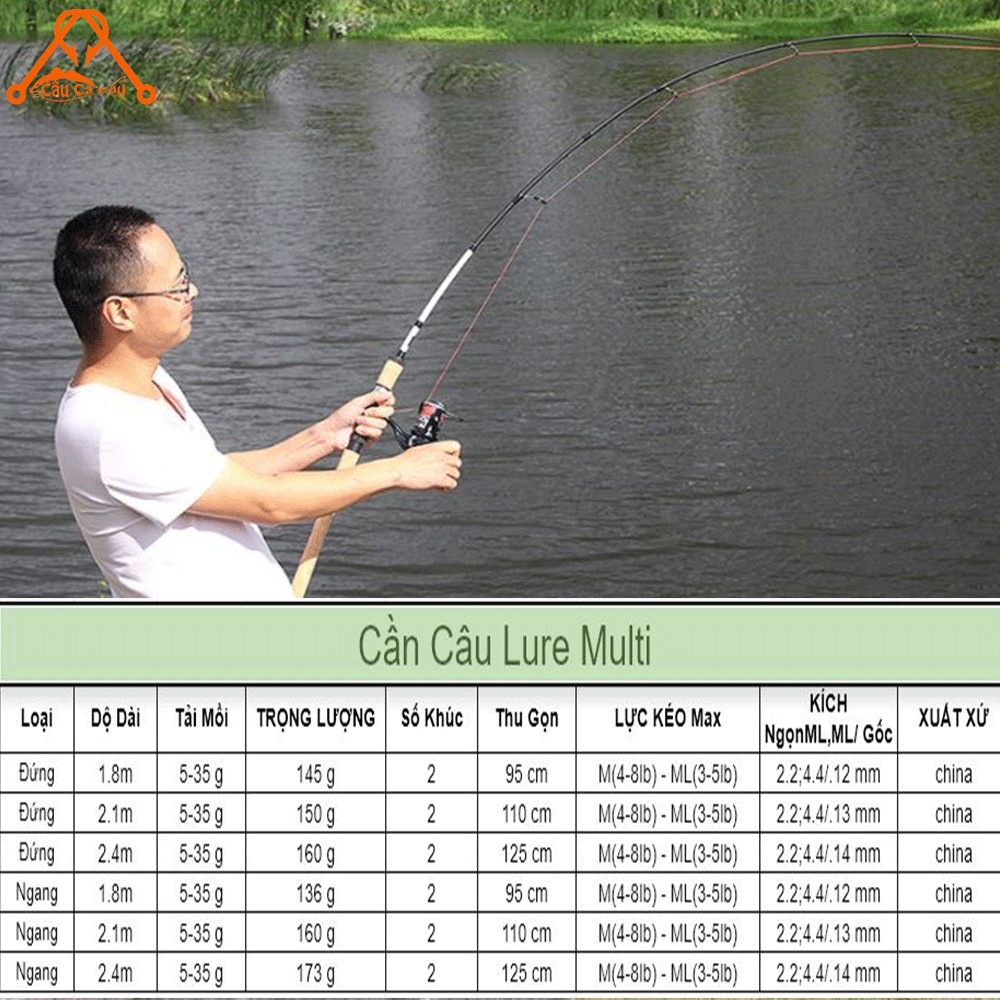 Bộ Cần Câu Lure Máy Đứng  Multi Siêu Dẻo Không Thể Bị Gãy Bộ 42 Bạo Lực Giá Rẻ Cacbon - Câu Cá E du