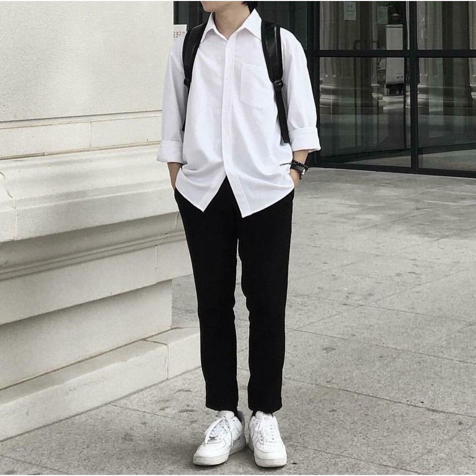 Áo Sơ Mi Trắng Tay Dài Túi Basic Phong Cách Unisex BC047 | BigBuy360 - bigbuy360.vn