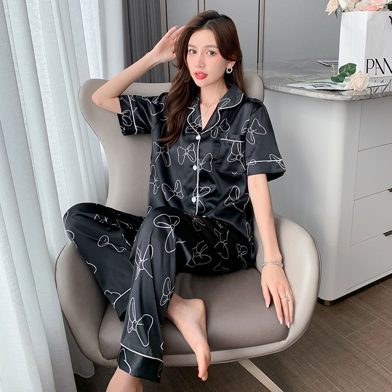 Bộ Đồ Ngủ Bằng Lụa Satin Tay Ngắn Plus Size 3XL-8XL Dành Cho Nữ