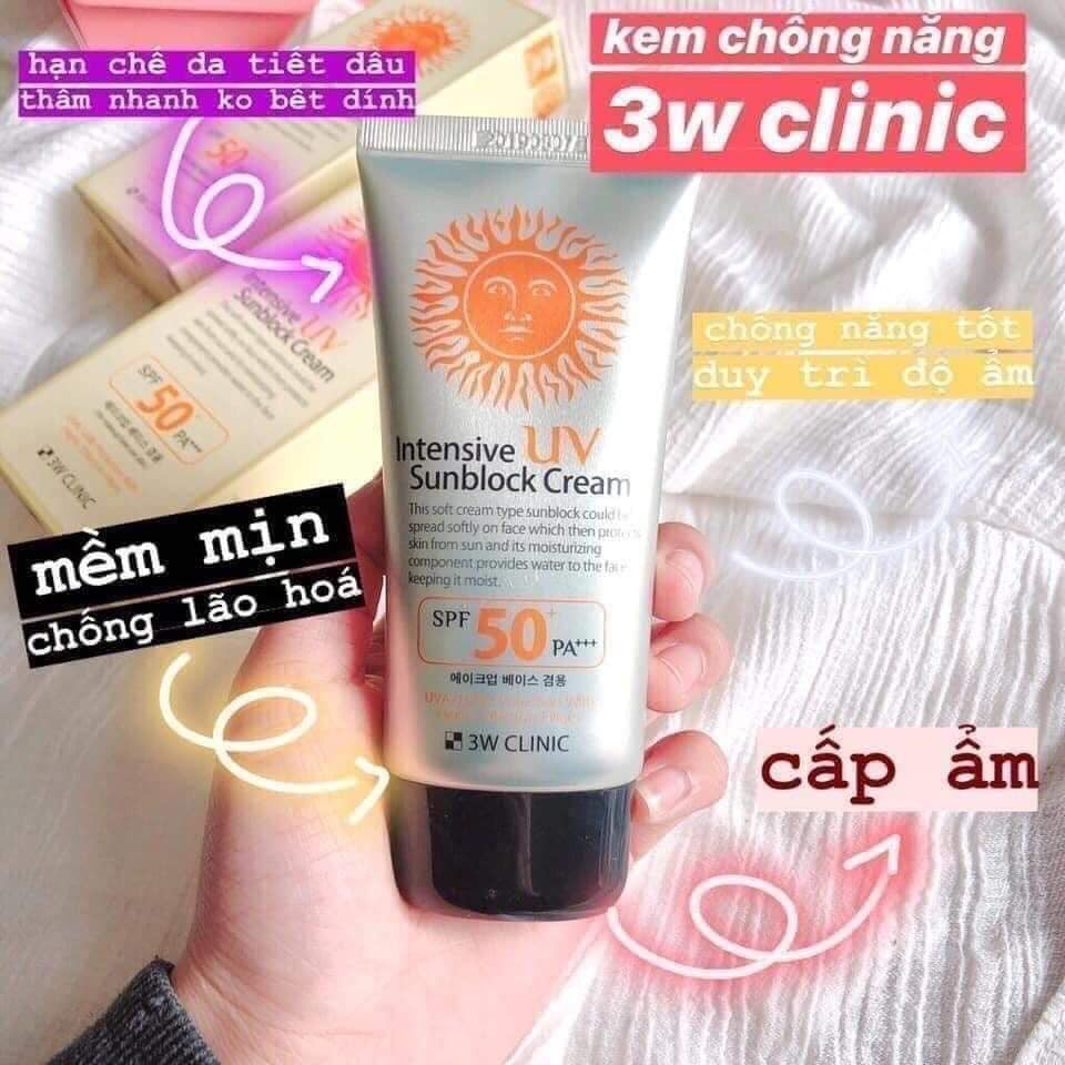 [TRANG ANH KOREA] Kem chống nắng 3W Clinic Intensive UV Sunblock Cream Hàn Quốc SPF 50 PA+++ 70ml