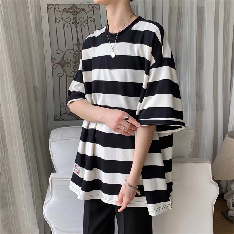 Áo Thun Tay Ngắn Cổ Tròn Kẻ Sọc Ngang Bốn Màu Thời Trang Dành Cho Nam