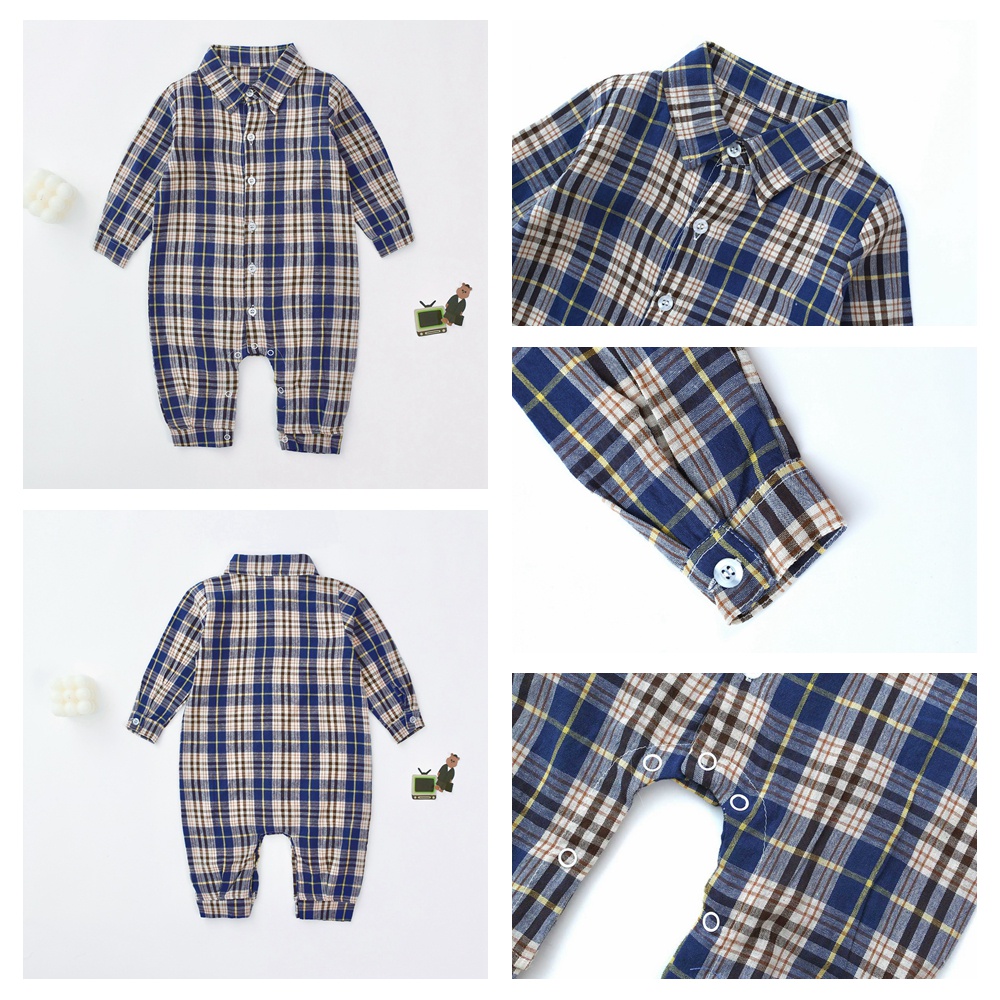 Áo liền quần Sanlutoz vải cotton dài tay họa tiết caro thời trang dành cho bé trai