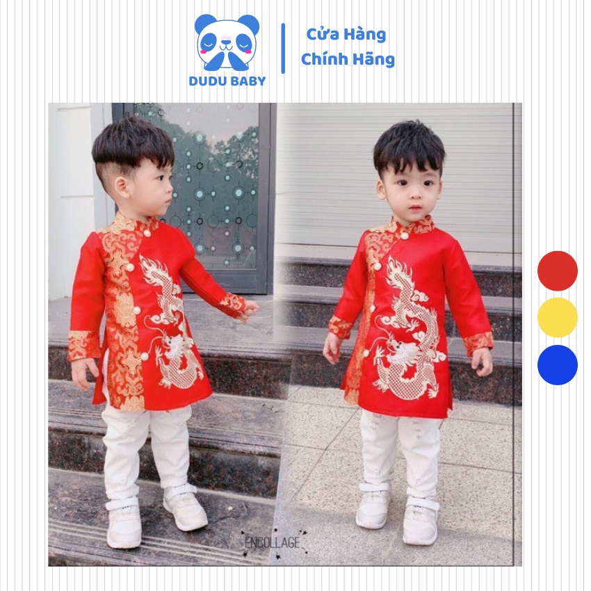 Áo dài cho bé trai Dudu Baby áo dài cách tân cho bé từ 10 - 29kg chất liệu gấm mềm cao cấp thiết kế rồng thêu sắc nét