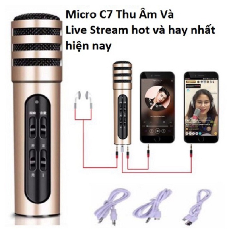 Micro Karaoke Livestream Thu Âm C7 Âm Thanh Chuyên Nghiệp + Tặng Tai Nghe