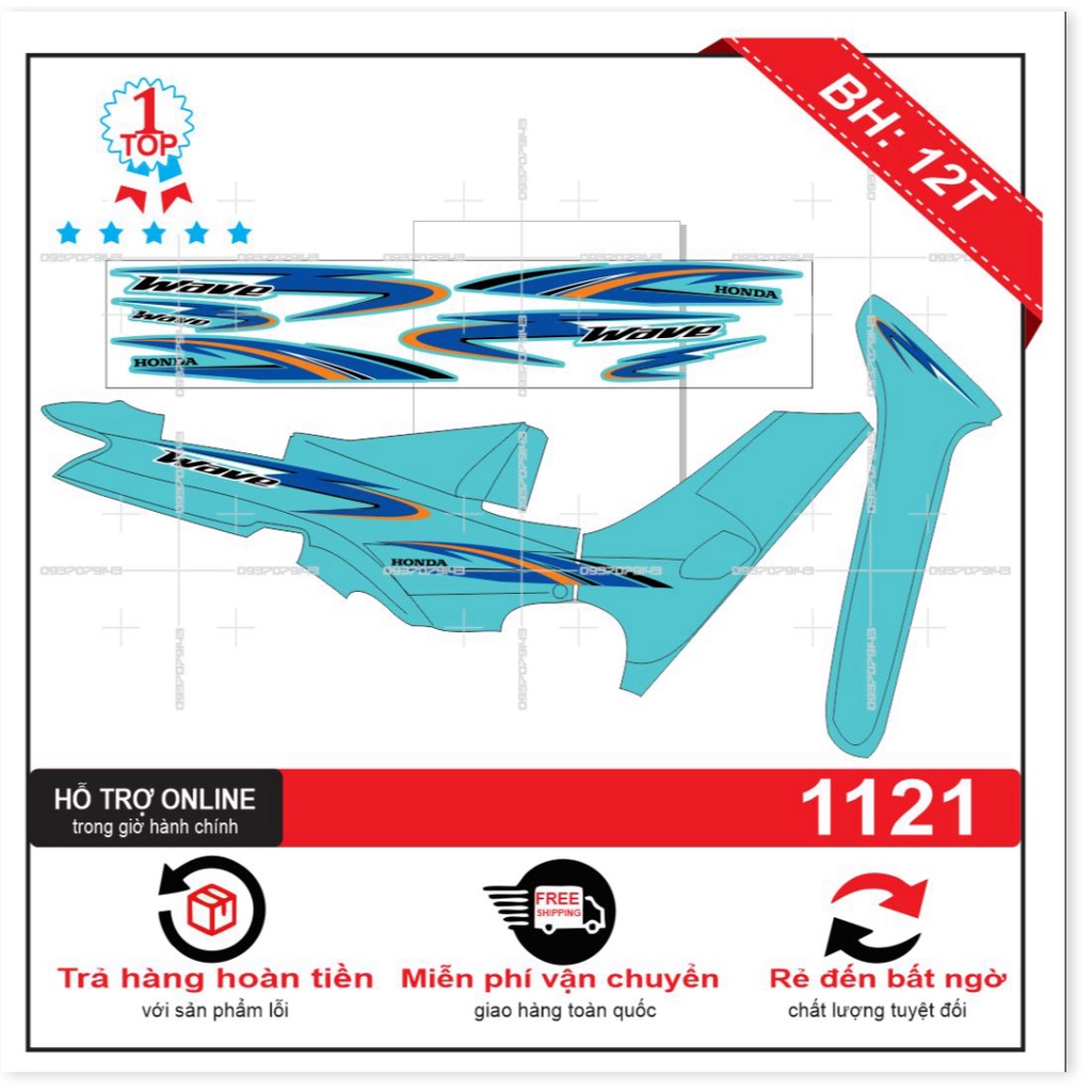 ( Quí khách vui lòng mang ra tiệm cho thợ dán ) Tem wave nhỏ đời đầu xanh ngọc