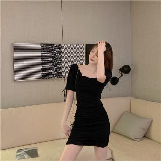 Đầm tay phồng cổ vuông xếp ly phong cách retro pháp nữ tính