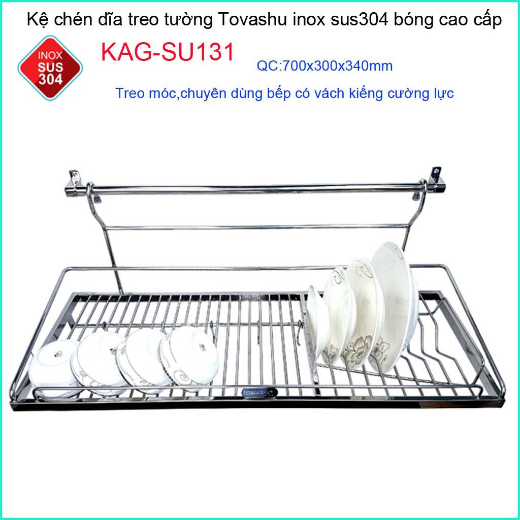 Kệ đựng chén bát inox Tovashu 70cm, kệ úp chén dĩa inox 304 móc treo KAG-SU131