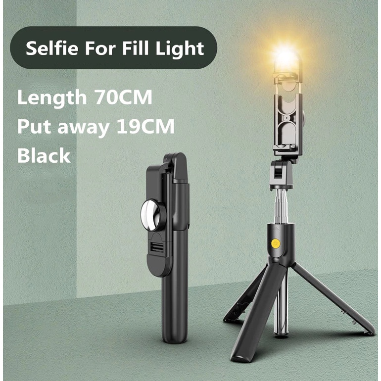 Gậy Chụp Hình Selfie Gấp Gọn Không Dây Bluetooth 4.0 Kèm Đèn Led Ánh Sáng Trắng Xoay 360 Kết Nối iPhone Android