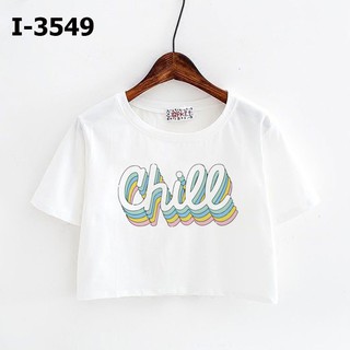Áo thun croptop da cá in chữ chill