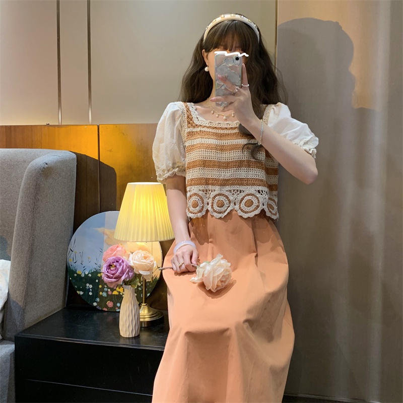 Áo sơ mi ZHELIHANGFEI ren lỗ cổ vuông ngắn tay thời trang sành điệu cho nữ