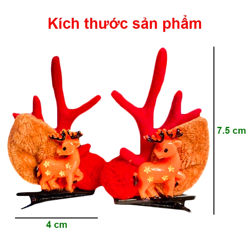 Kẹp tóc Giáng sinh sừng tuần lộc Baby-S, Set 2 kẹp tóc Noel trang trí đáng yêu lạ mắt  – SNOEL006
