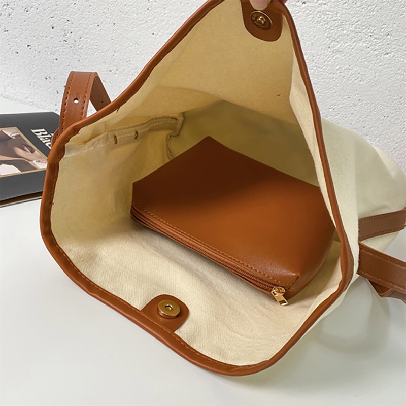 Túi đeo chéo vải canvas quai da 2in1 kèm ví nhỏ (có sẵn)