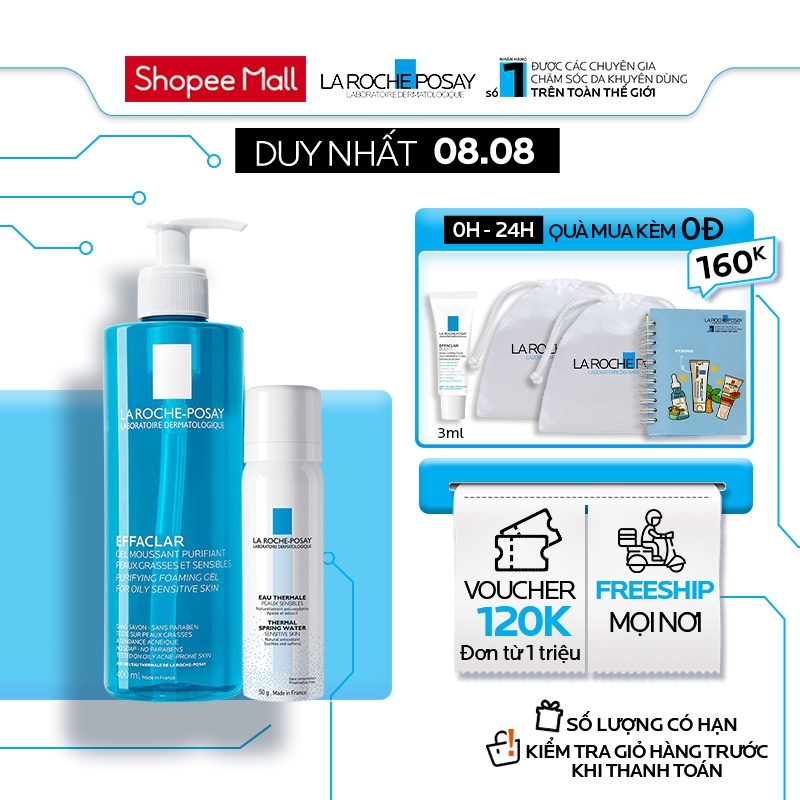 Bộ sản phẩm làm sạch và bảo vệ da dầu nhạy cảm La RochePosay Effaclar Gel