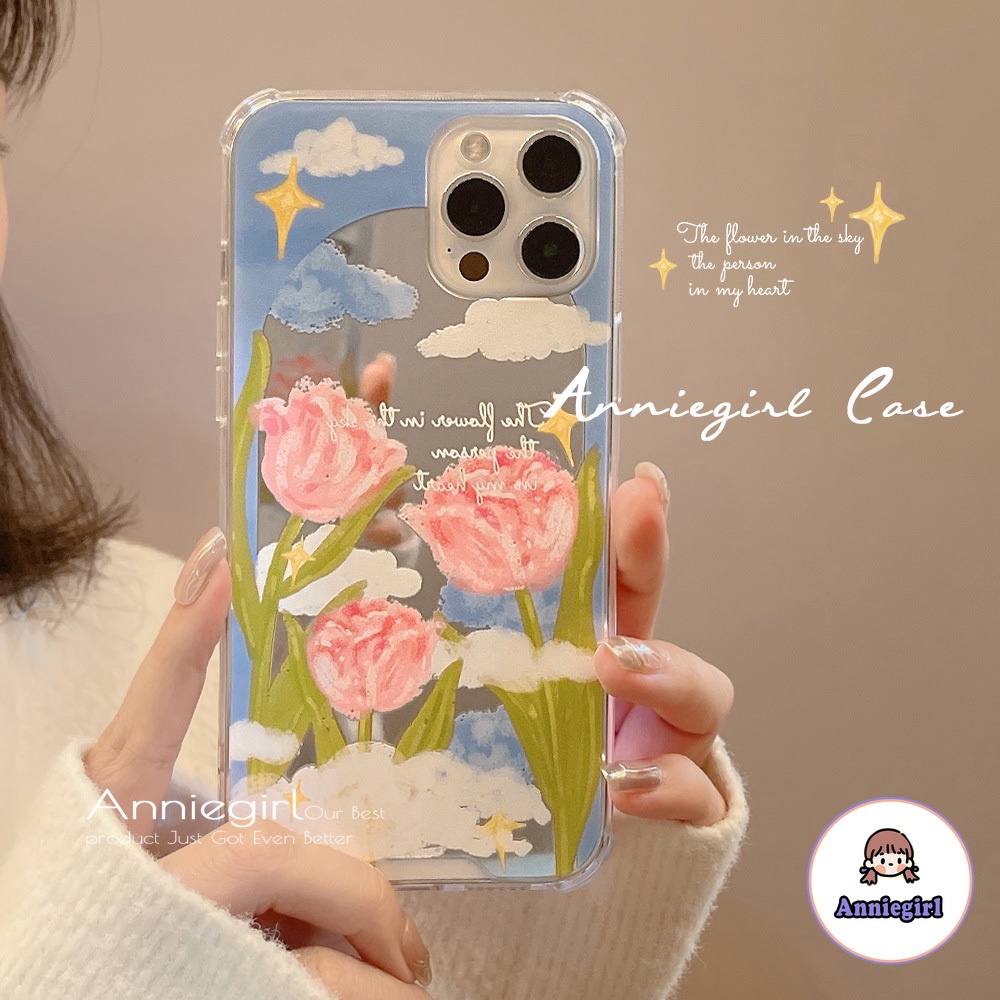 Ốp Điện Thoại TPU Mềm Chống Sốc Có Gương Trang Điểm Hình Hoa Tulip Vintage Cho IPhone 13 12 11 Pro Max X XS XR 8 7 Plus