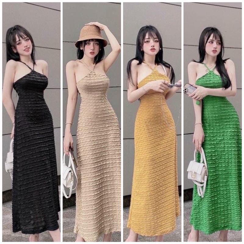 Đầm body ôm 2 dây nhúng eo form dài tôn dáng sang trọng