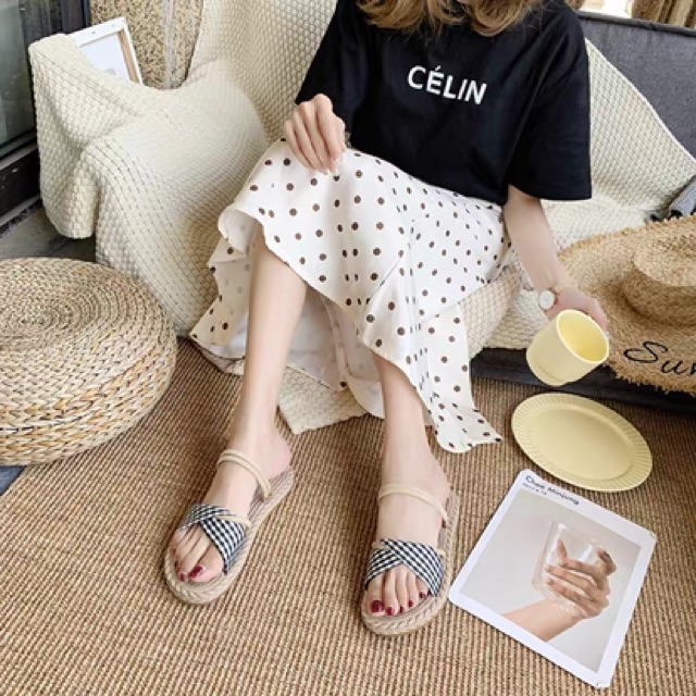 giày sandal kẻ đi 2 kiểu thời trang nữ