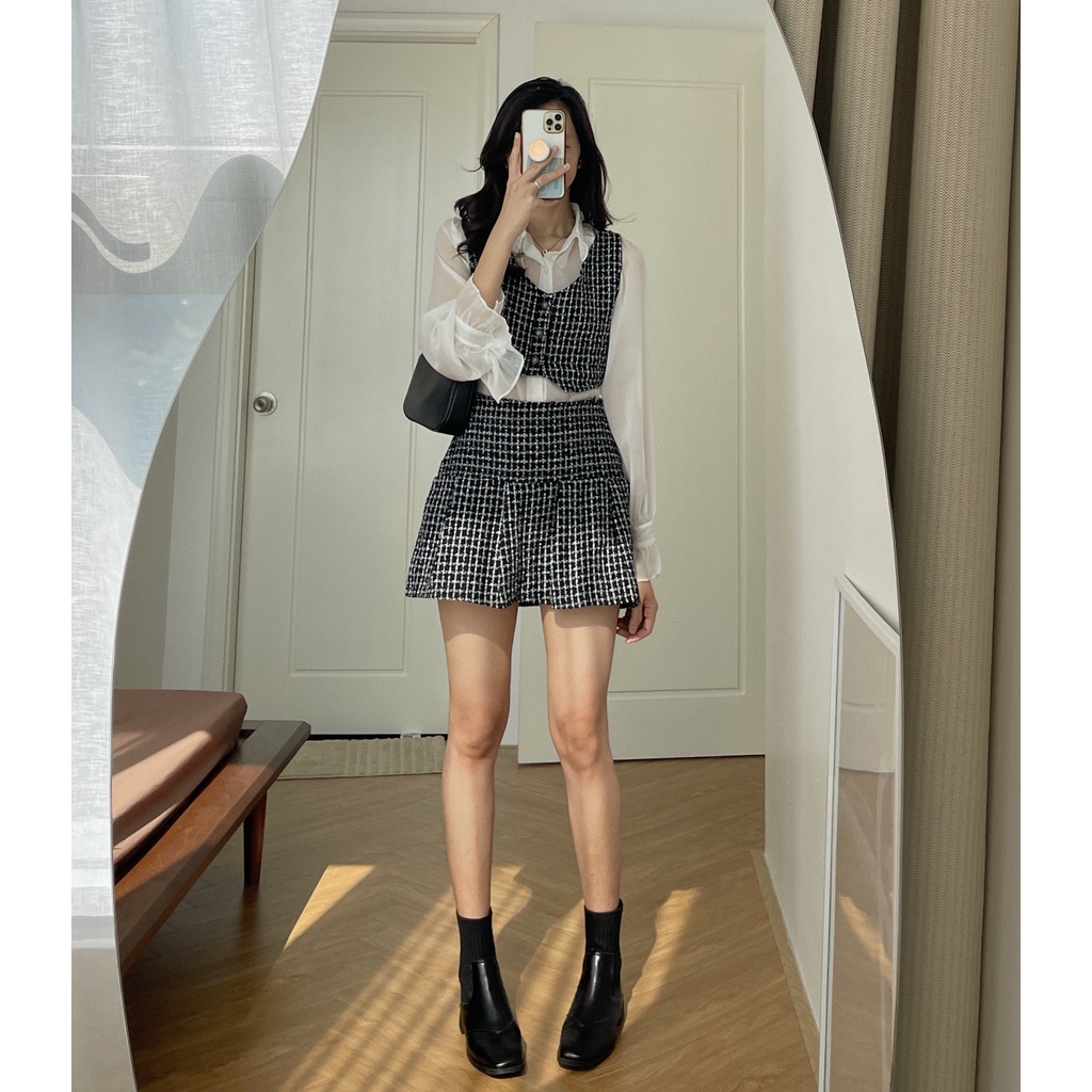 (ảnh thật) Audrey Set dạ kẻ 3 món 885 | BigBuy360 - bigbuy360.vn