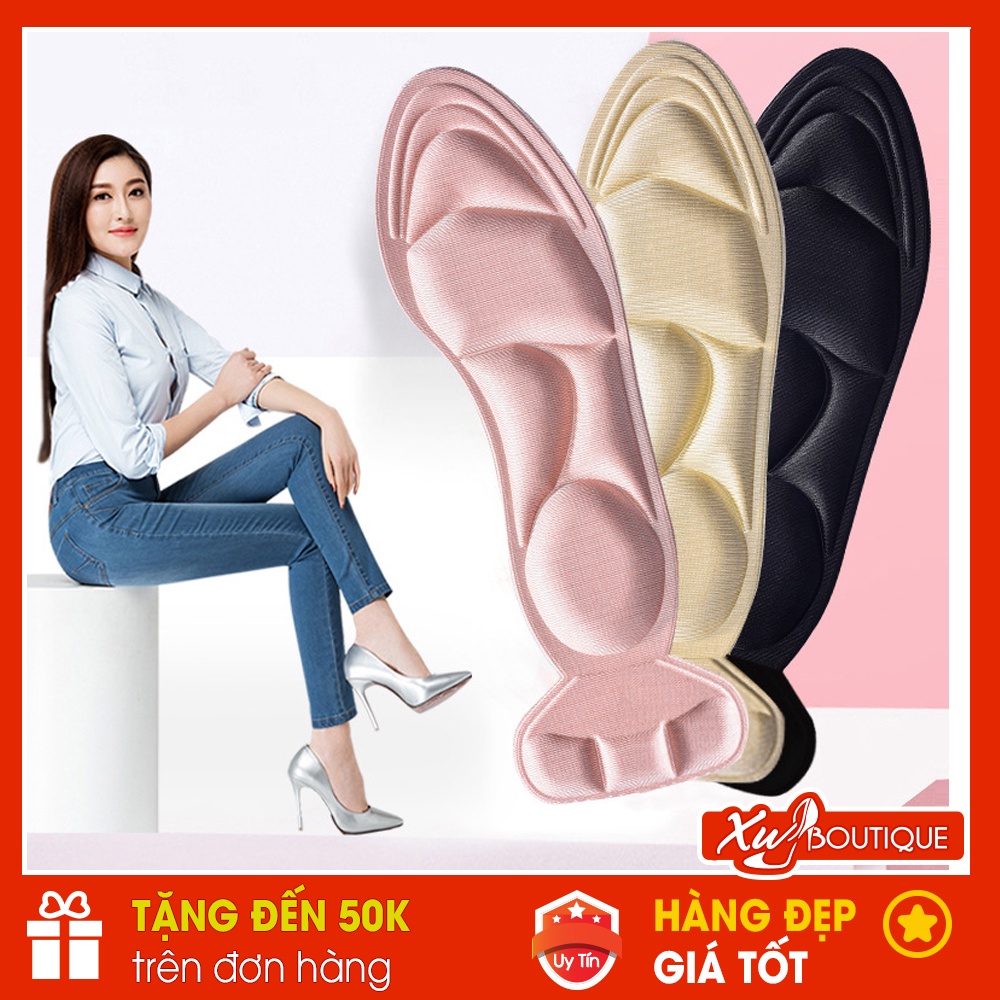 Lót Giày Vải Cả Bàn 4D Có Đệm Gót Chân, Tăng Size Giảm Đau Chân Size 35-40