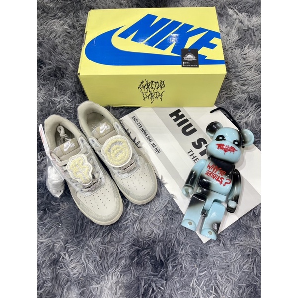 (Híu)Giầy Thể Thao Air Force 1 Low x Travis Scott Grey White Xám Bản Best |Đế Khâu |Lót Trần Bông