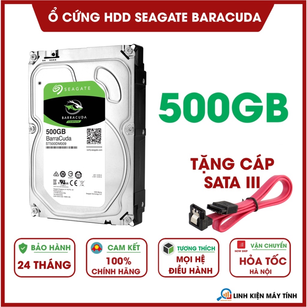 Ổ cứng HDD Seagate Barracuda 500GB - Tặng cáp sata 3 - Bảo hành 24 tháng