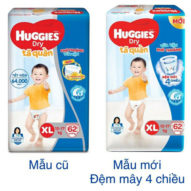 TÃ QUẦN HUGGIES ĐỆM MÂY 4 CHIỀU - M74 , L68 , XL62 , XXL56 ( MẪU MỚI 2021)