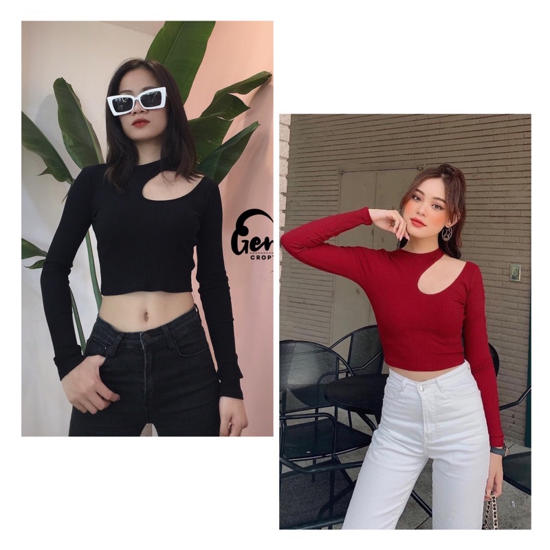 ÁO CROPTOP KHOÉT VAI TAY DÀI [GEMI SHOP]