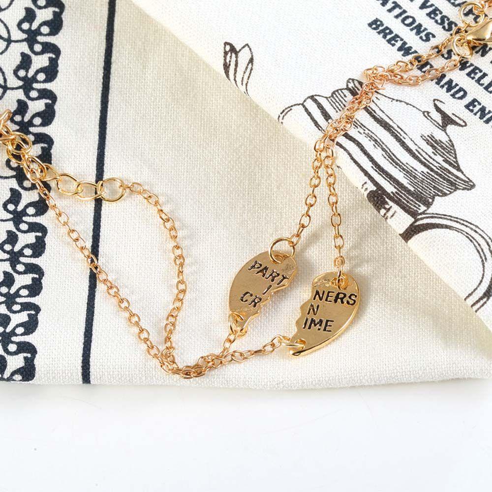 Vòng Tay Dây Xích Thiết Kế Đơn Giản Thời Trang|Set 2 Mặt Dây Chuyền Hình Trái Tim Và Chữ Partners In Crime Màu Sắc