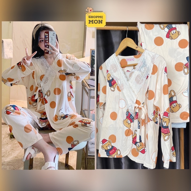 Shop Bầu Mẹ Mon - Đồ Bộ Bầu Đồ Bộ Mặc Nhà Sau Sinh Dài Tay Cho Con Bú Mẫu Yukata Cột Dây Thun Sữa Mềm Mịn Có BigSize