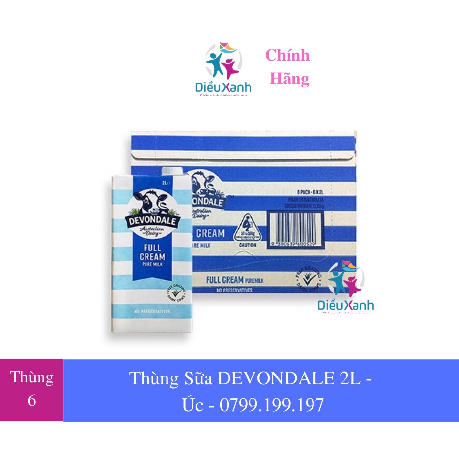 Thùng 12L Sữa Tươi Nguyên Kem DEVONDALE 6 Hộp 2L Sữa Nhập Khẩu Úc