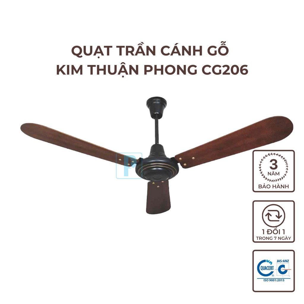 Quạt trần cánh gỗ Kim Thuận Phong CG206 sải cánh đường kính 1.320mm