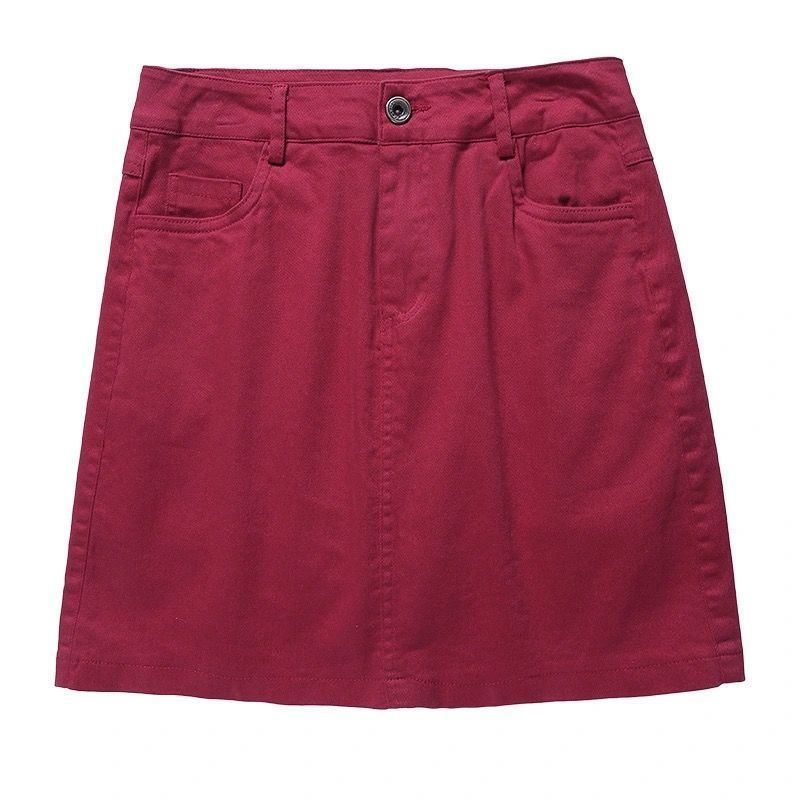 Chân Váy Denim Chữ a Lưng Cao Màu Đỏ