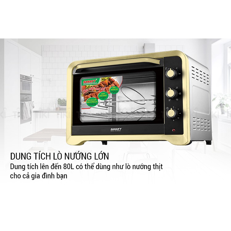 Lò Nướng Sanaky 80 lít VH-809N2D - Hàng chính hãng, Thân Vỏ bằng Inox