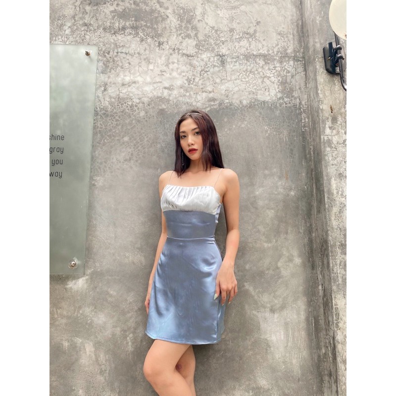 Đầm phối ngực xếp li hình thật 100%