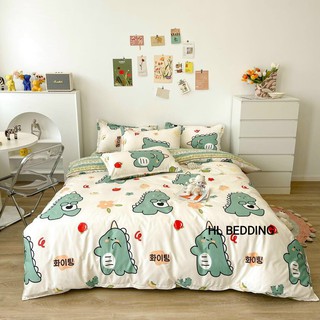 Bộ chăn ga Cotton poly thú cưng  khủng long cà chua HL bedding chăn ga hàn quốc đủ màu đủ size