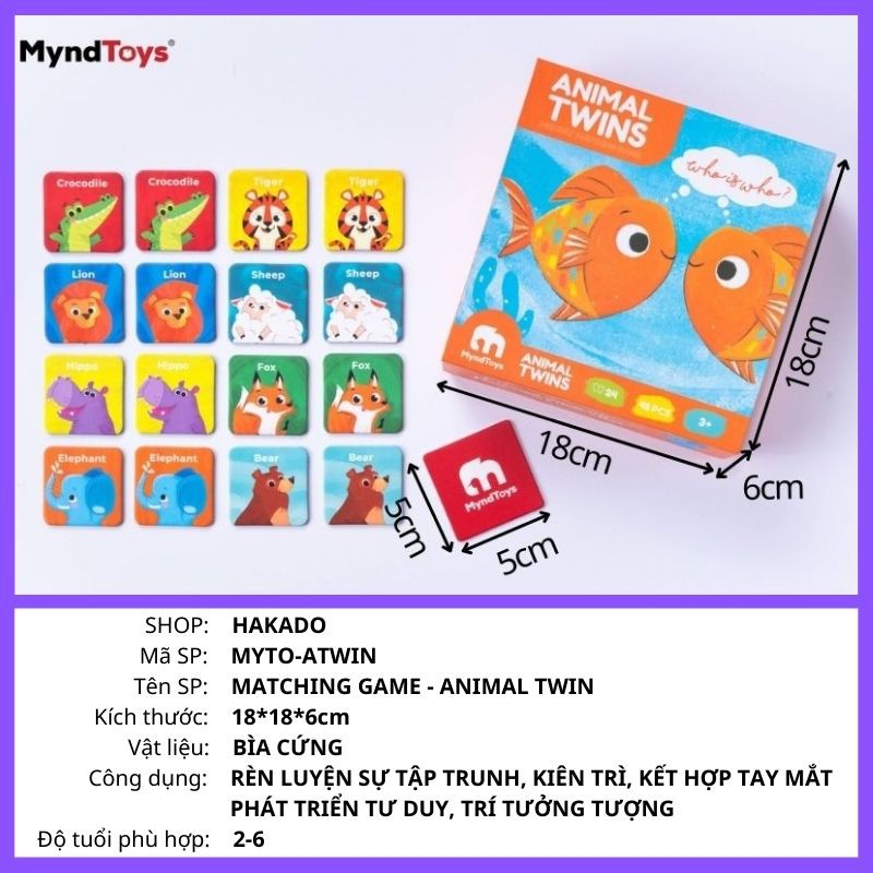 Đồ chơi xếp hình Myndtoy Animal Twin cho bé phát triển tư duy