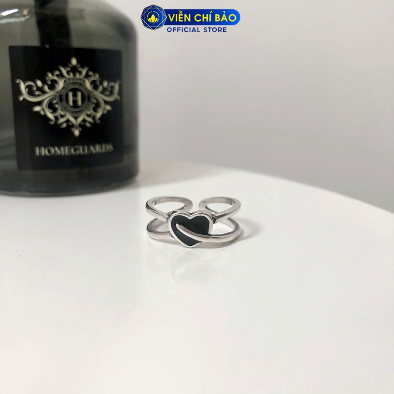 Nhẫn bạc nữ trái tim đá đen nhỏ chất liệu bạc 925 thời trang phụ kiện trang sức nữ Viễn Chí Bảo N000728