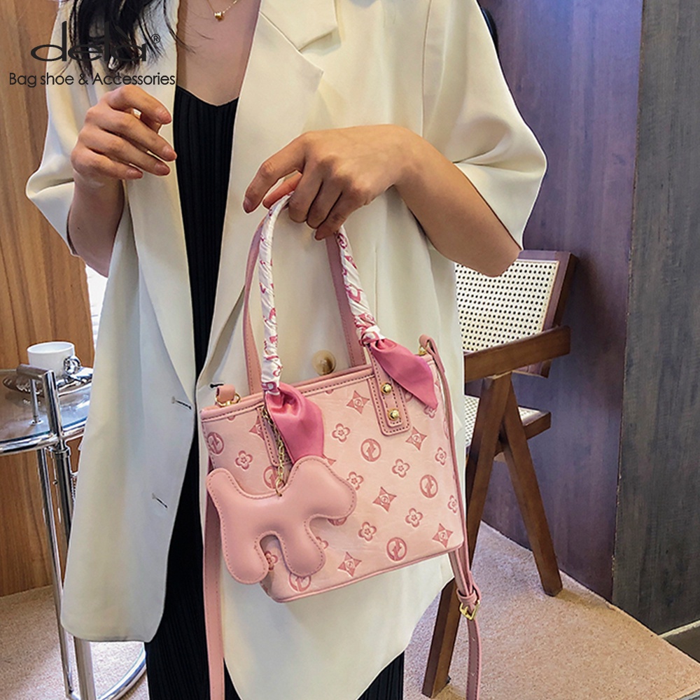 Dela Túi Xách Cầm Tay Bằng Lụa Dập Nổi Màu Xanh Dương Rau Củ Thời Trang Mùa Hè Hàn Quốc