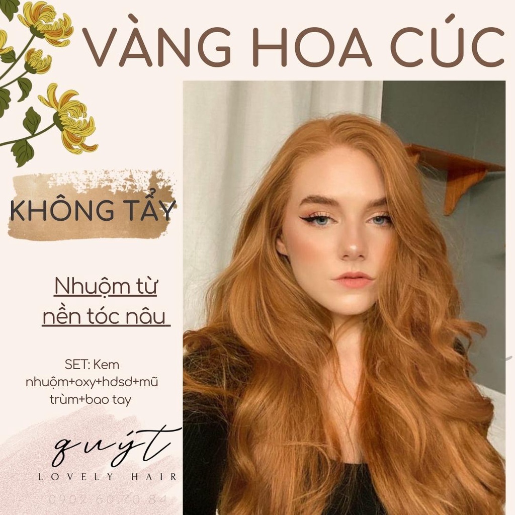 Kem Nhuộm Tóc Thảo Dược Vàng Hoa Cúc - Nhuộm Trên Nền Tóc Nâu - Không Tẩy - Tặng Oxy