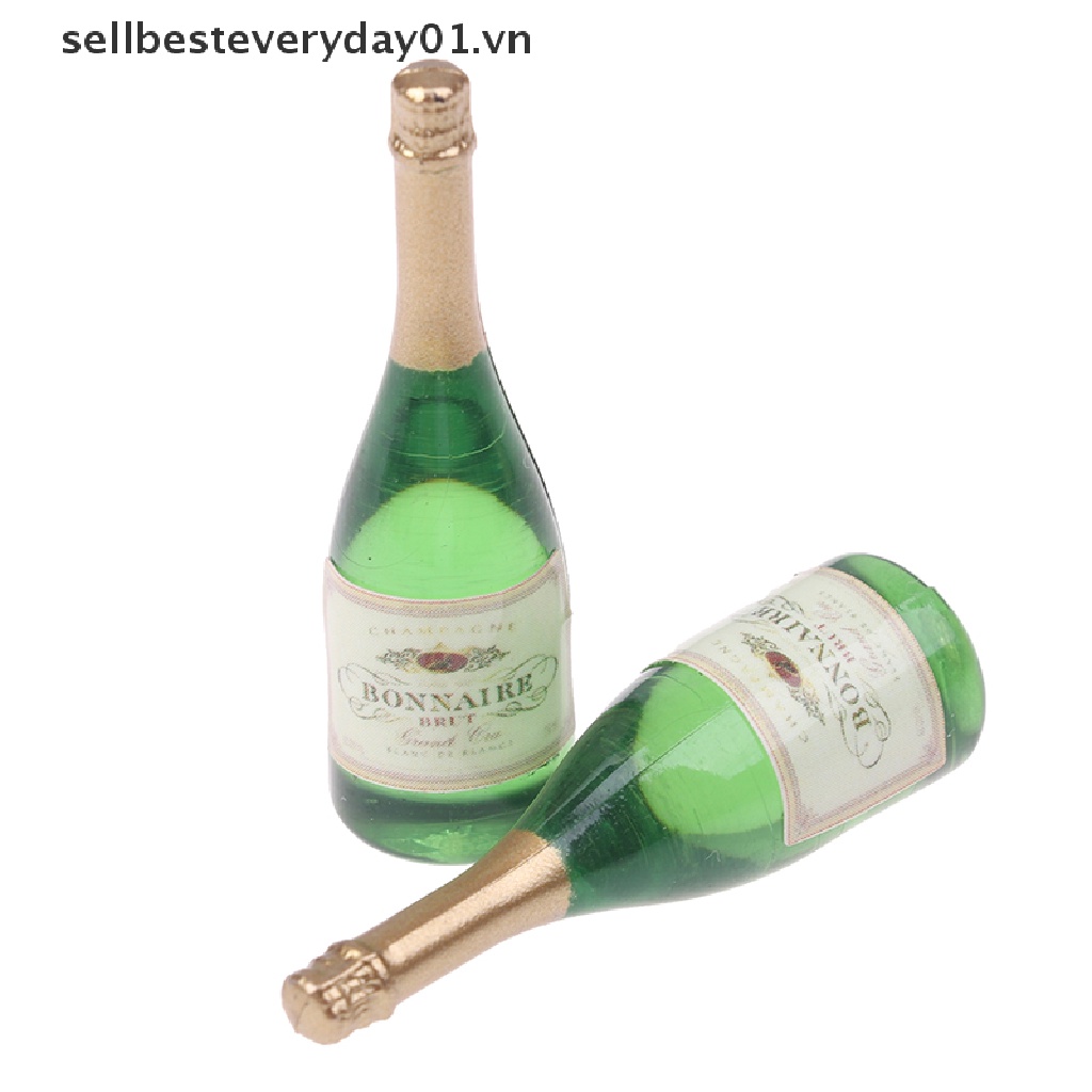 Set 2 Chai Rượu Champagne Mini Tỉ Lệ 1 / 12 Dùng Để Trang Trí Nhà Búp Bê