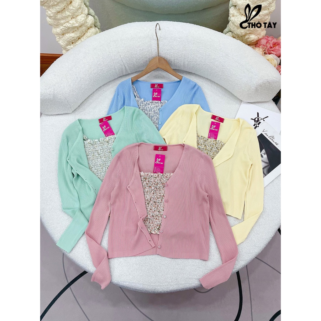 Set áo dây hoa kèm khoác len gân THỎ TÂY SET369