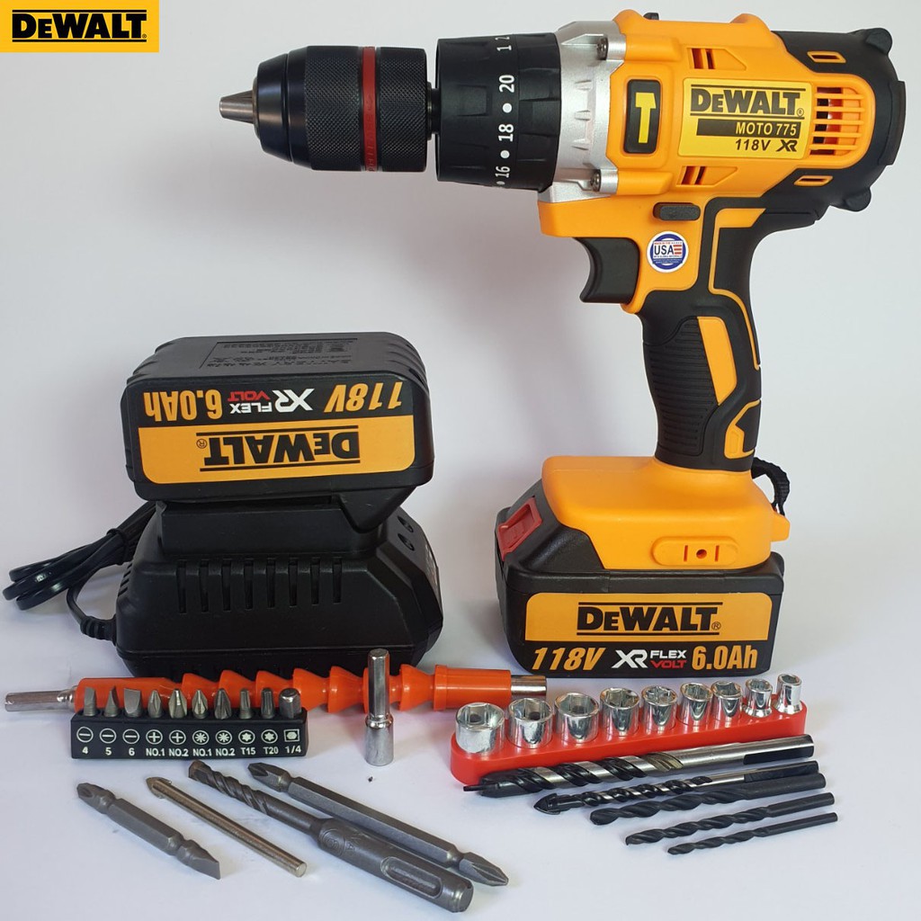 Khoan Pin DeWaLt 118V motor 775, 3 Chức Năng Tặng Phụ Kiện 30 món Model DCD796