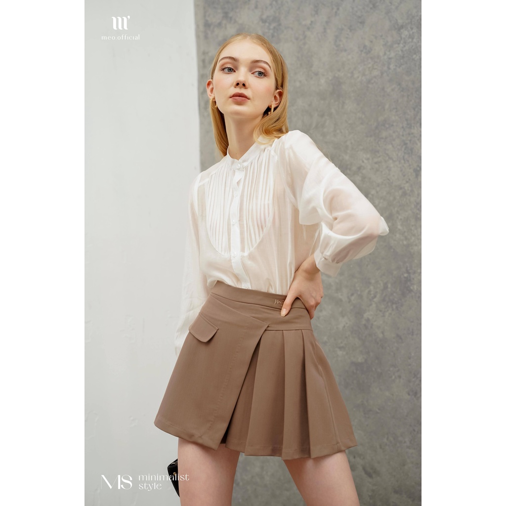 Chân váy ngắn nữ Méo shop xếp ly thêu chữ kiểu Hàn Lovyy